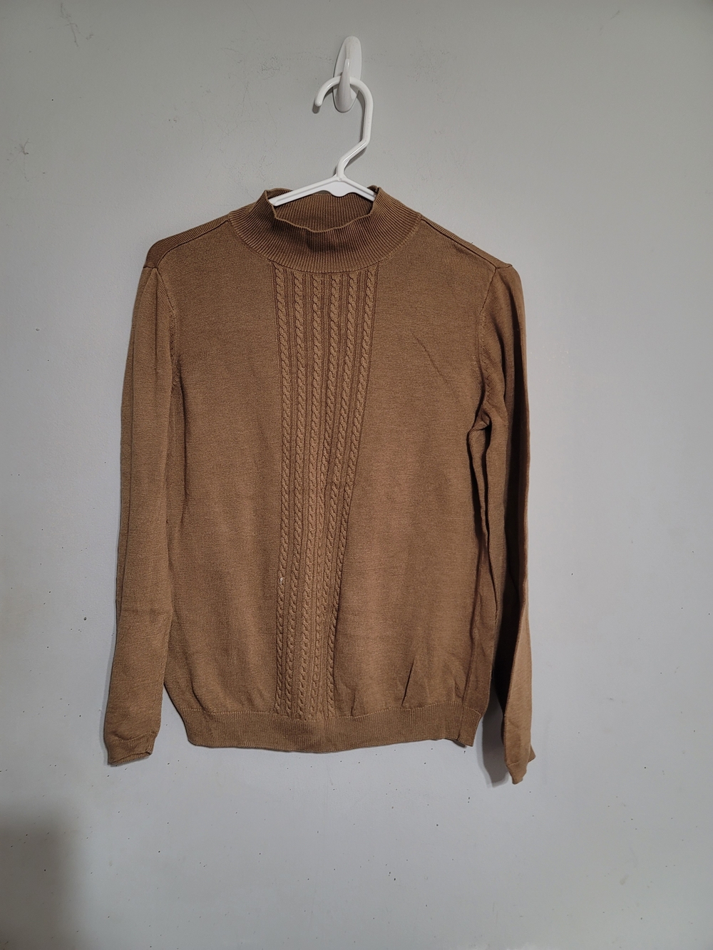 Appleseed's Camel Brown Mock Turtleneck Sweater Cableknit Detail Sz Petite Small